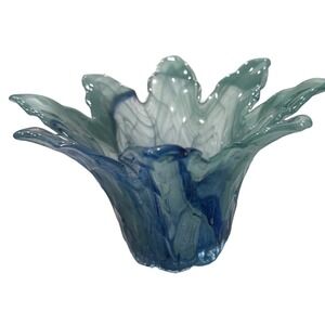 Murano Art‎ Glass Vase Swirl Blue Green Flower Shape Home Decor 6" Vintage